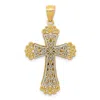 Diamond2deal 14k Two-tone Gold Polished 2 Level Budded Cross Pendant In Multi