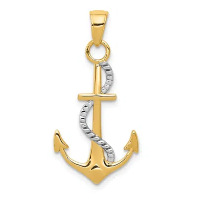 Diamond2deal 14k Two-tone Gold Polished Anchor Rope Pendant In Multi