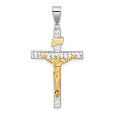 Diamond2deal 14k Two-tone Gold Polished And Diamond-cut Crucifix Pendant In Multi