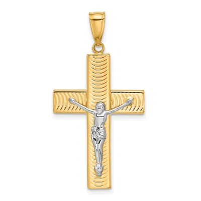 Diamond2deal 14k Two-tone Gold Polished And Textured Crucifix Pendant In Multi
