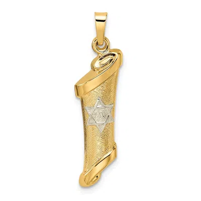 Diamond2deal 14k Two-tone Gold Polished And Textured Hollow Mezuzah Pendant In Multi