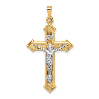 Diamond2deal 14k Two-tone Gold Polished And Textured Inri Crucifix Pendant In Multi