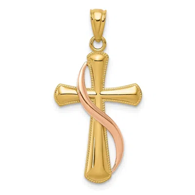 Diamond2deal 14k Two-tone Gold Polished Cross Drape Pendant In Multi