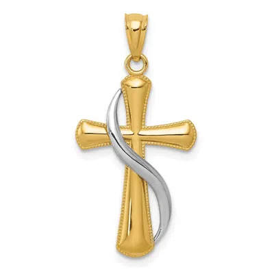 Diamond2deal 14k Two-tone Gold Polished Cross Drape Pendant In Multi