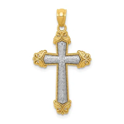 Diamond2deal 14k Two-tone Gold Polished Cross Pendant In Multi