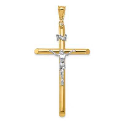 DIAMOND2DEAL 14K TWO-TONE GOLD POLISHED CRUCIFIX PENDANT