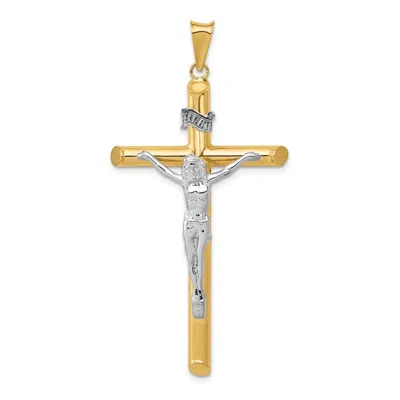 Diamond2deal 14k Two-tone Gold Polished Crucifix Pendant In Multi