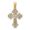 Diamond2deal 14k Two-tone Gold Polished Filigree 2 Level Heart Cross Pendant In Multi