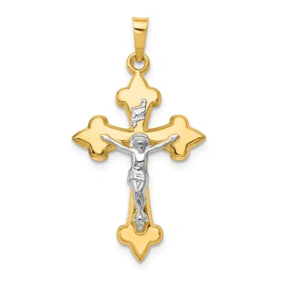 Diamond2deal 14k Two-tone Gold Polished Fleur De Lis Inri Crucifix Pendant In Multi