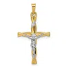 Diamond2deal 14k Two-tone Gold Polished Hollow Inri Crucifix Twisted Cross Pendant In Multi
