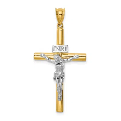 Diamond2deal 14k Two-tone Gold Polished Inri Crucifix Cross Pendant In Multi