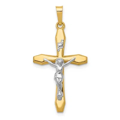Diamond2deal 14k Two-tone Gold Polished Inri Crucifix Pendant In Multi