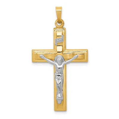 Diamond2deal 14k Two-tone Gold Polished Inri Crucifix Pendant In Multi
