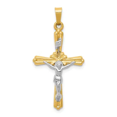 Diamond2deal 14k Two-tone Gold Polished Inri Crucifix Pendant In Multi