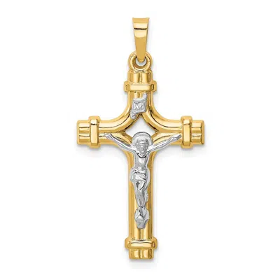 Diamond2deal 14k Two-tone Gold Polished Inri Crucifix Pendant In Multi