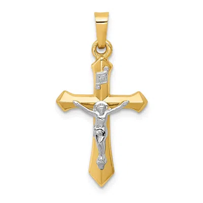 Diamond2deal 14k Two-tone Gold Polished Inri Crucifix Pendant In Multi