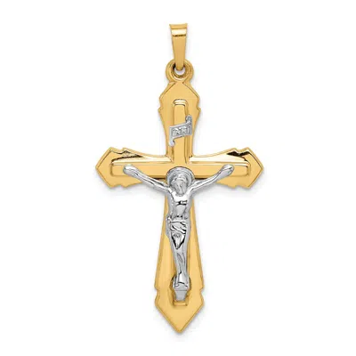 Diamond2deal 14k Two-tone Gold Polished Inri Crucifix Pendant In Multi