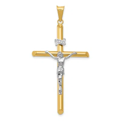 Diamond2deal 14k Two-tone Gold Polished Jesus Crucifix Pendant In Multi