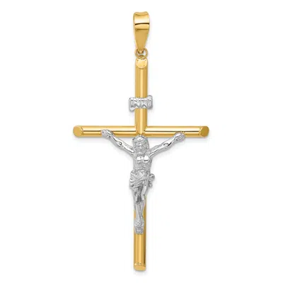 Diamond2deal 14k Two-tone Gold Polished Jesus Crucifix Pendant In Multi