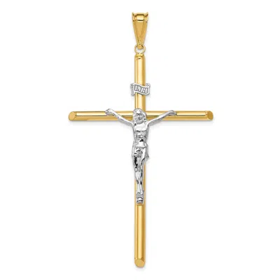 DIAMOND2DEAL 14K TWO-TONE GOLD POLISHED JESUS CRUCIFIX PENDANT