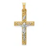 Diamond2deal 14k Two-tone Gold Polished Lattice Textured Inri Crucifix Pendant In Multi