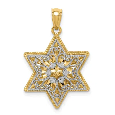 Diamond2deal 14k Two-tone Gold Polished Reversible Filigree Star Of David Pendant In Multi