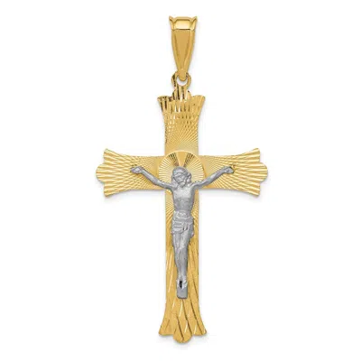 Diamond2deal 14k Two-tone Gold Polished Satin Diamond-cut Crucifix Cross Pendant In Multi
