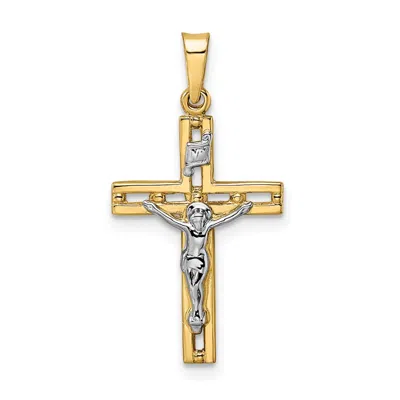 Diamond2deal 14k Two-tone Gold Polished Solid Inri Crucifix Pendant In Multi