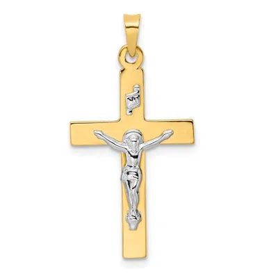 Diamond2deal 14k Two-tone Gold Polished Solid Inri Crucifix Pendant In Multi