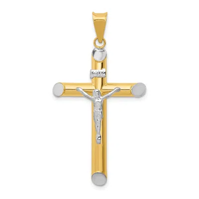 Diamond2deal 14k Two-tone Gold Rhodium Inri Crucifix Pendant In Multi