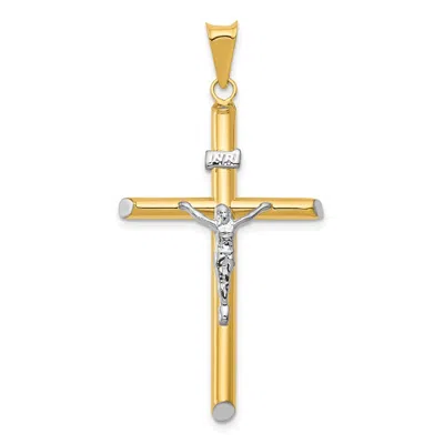 Diamond2deal 14k Two-tone Gold Rhodium Inri Crucifix Pendant In Multi