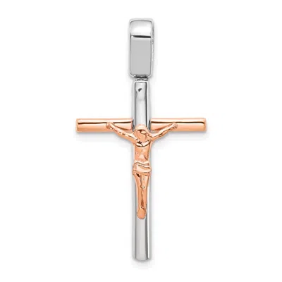 Diamond2deal 14k Two-tone Gold Rose And White Gold Crucifix Pendant In Multi