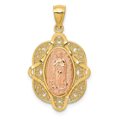 Diamond2deal 14k Two-tone Gold Rose Virgin Mary Pendant In Multi