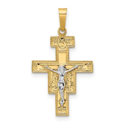 Diamond2deal 14k Two-tone Gold Solid Crucifix Pendant In Multi