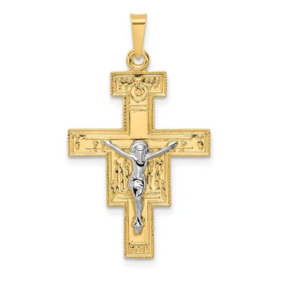 Diamond2deal 14k Two-tone Gold Solid Crucifix Pendant In Multi