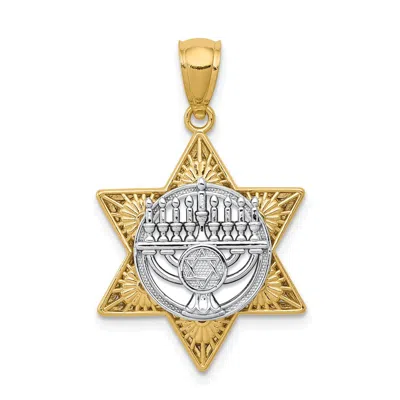 Diamond2deal 14k Two-tone Gold Star Of David And Menorah Pendant In Multi