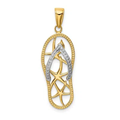 Diamond2deal 14k Two-tone Gold Starfish Flip-flop Pendant In Multi