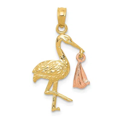 Diamond2deal 14k Two-tone Gold Stork Pendant In Multi