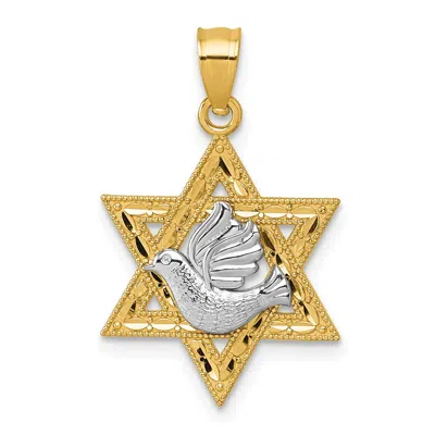 Diamond2deal 14k Two-tone Gold Textured Dove On Star Of David Pendant In Multi
