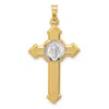 Diamond2deal 14k Two-tone Gold Textured Hollow Budded St Benedict Cross Pendent In Multi
