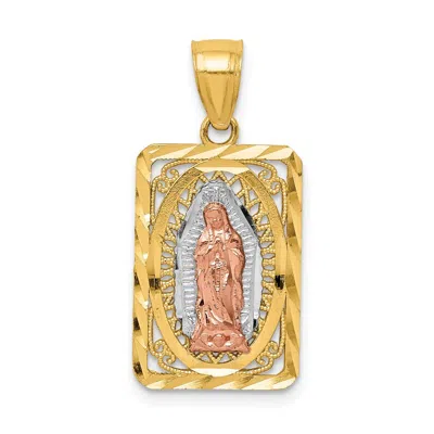 Diamond2deal 14k Two-tone Gold White Rhodium Diamond-cut Lady Of Guadalupe Pendant In Multi