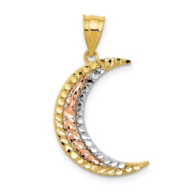 Diamond2deal 14k Two-tone Gold White Rhodium Diamond-cut Moon Pendant In Multi