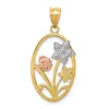Diamond2deal 14k Two-tone Gold White Rhodium Diamond-cut Oval Floral Pendant In Multi