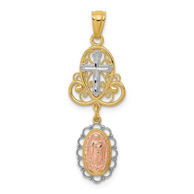 Diamond2deal 14k Two-tone Gold White Rhodium Lady Guadalupe Cross Pendant In Multi