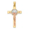 Diamond2deal 14k Two-tone Gold With White Rhodium Crucifix And St Benedict Pendant In Multi