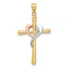 Diamond2deal 14k Two-tone Gold With White Rhodium Polished Cross With Heart Pendant In Multi