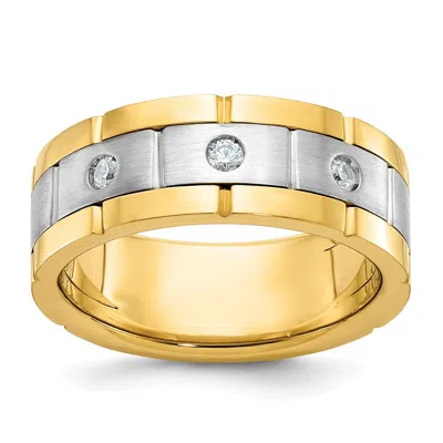 Diamond2deal 14k Two-tone Lab Grown Diamond 3-stone Band Ring 0.16ct Clarity- Vs Color- G-h In Yellow