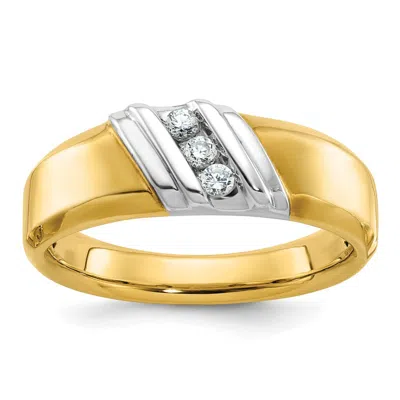 Diamond2deal 14k Two-tone Lab Grown Diamond 3-stone Band Ring 0.16ct Clarity- Vs Color- G-h In Yellow