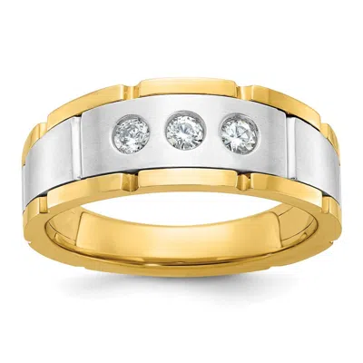 Diamond2deal 14k Two-tone Lab Grown Diamond 3-stone Band Ring 1/4ct Clarity- Vs Color- G-h In Yellow