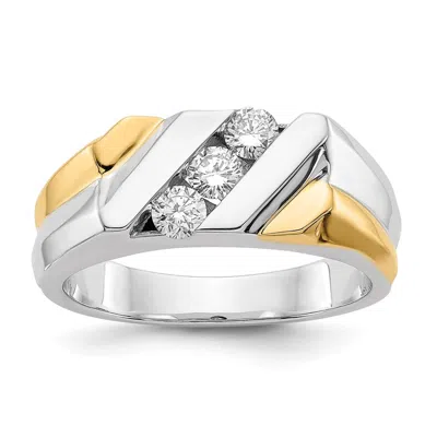 Diamond2deal 14k Two-tone Lab Grown Diamond 3-stone Wedding Band Ring 1/2ct Clarity- Vs Color- G-h In Yellow